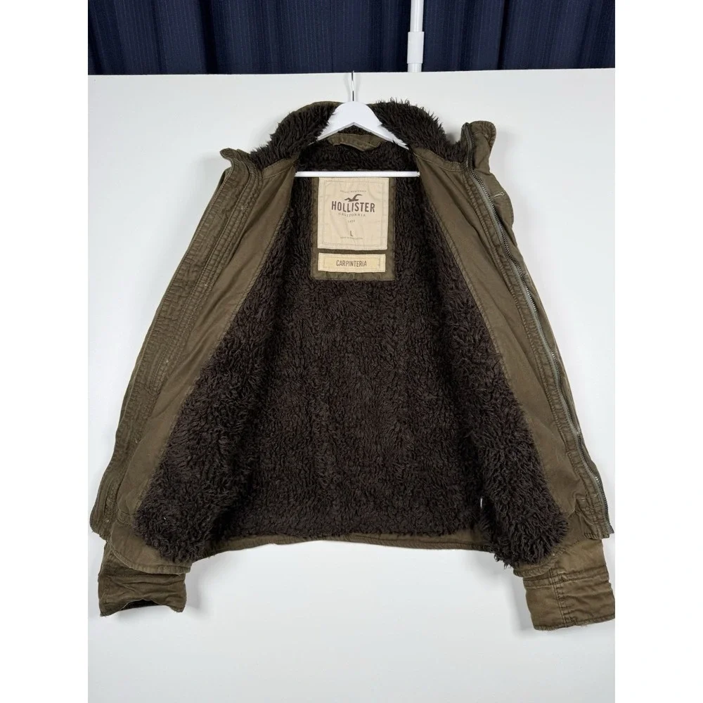 VTG Hollister Carpinteria Brown/Olive Faux Fur Lined Field Jacket L Distressed